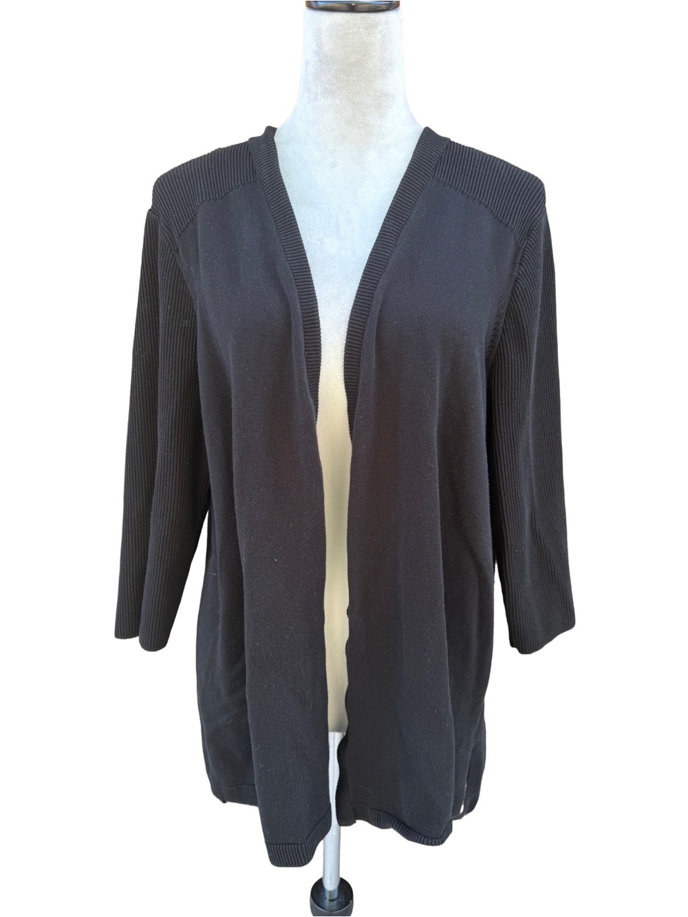 Talbots Woman Black Open Front Cardigan Sweater 2X Cotton Rayon Knit Comfy Chic